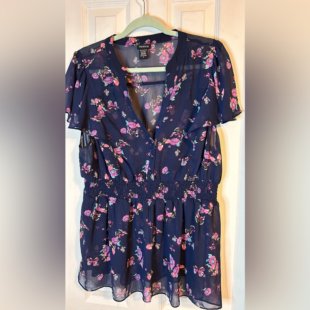 Torrid Sheer Flutter Sleeve Blouse